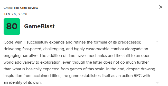 《噬血代码2》MC均分73分：瑕疵太多 优化很差！